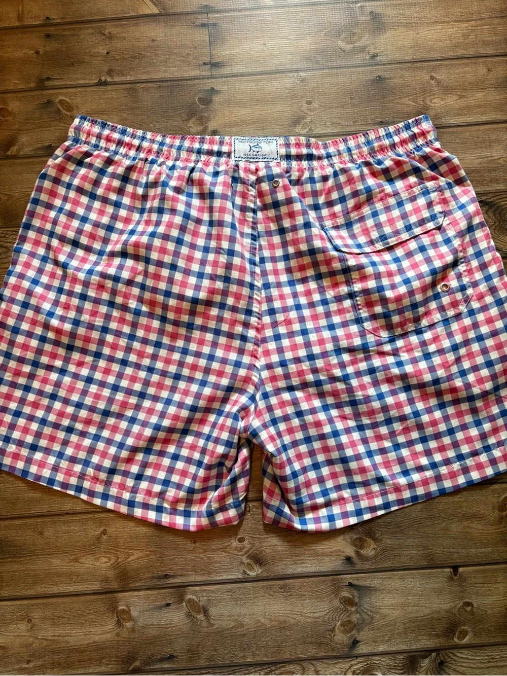 Southern Tide Skipjack Swim Trunks Pink Blue Gingham Plaid XL